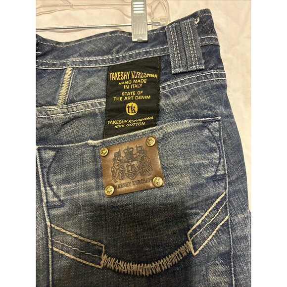 #8026 Takeshy Kurosawa Jeans Men's 34 Dark Wash Distressed Denim Button Fly - Picture 7 of 9